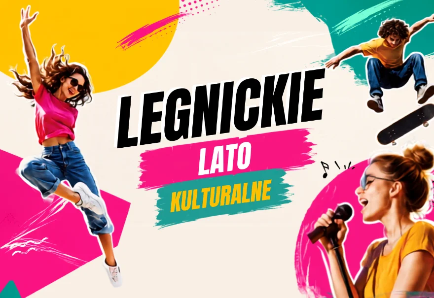 Grafika promująca cykl wydarzeń Lato w mieście z Legnickim Centrum Kultury